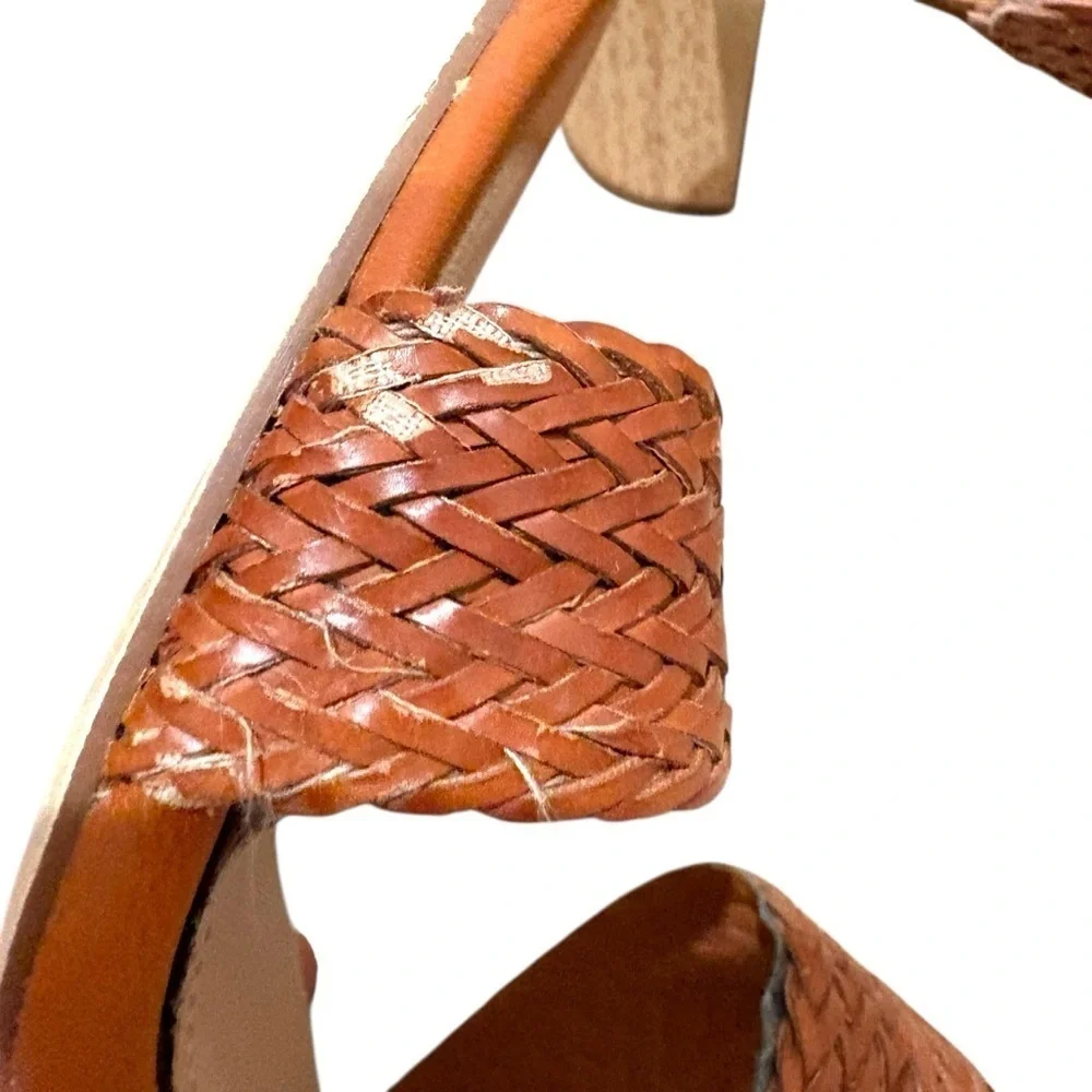 Brown Woven Block Heel Sandals